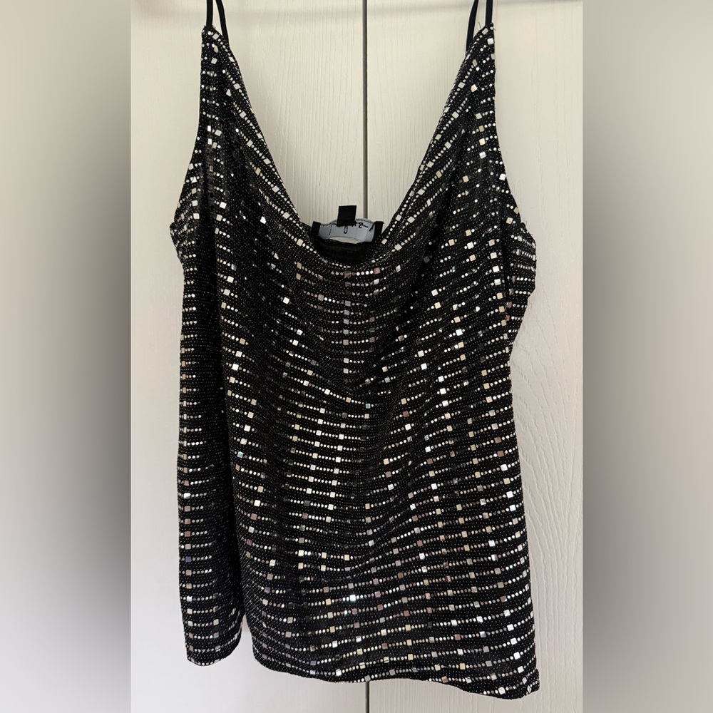 NWT Lulus Black Sequin Cowl Neck Cami Top